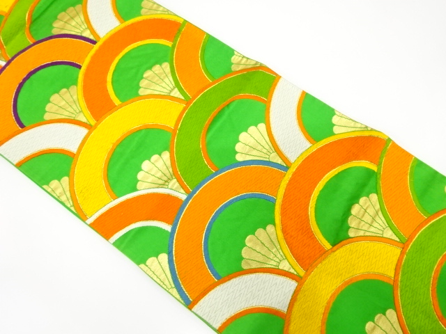 JAPANESE KIMONO / ANTIQUE FUKURO OBI / SILK / WOVEN KIKU SEIGAIHA